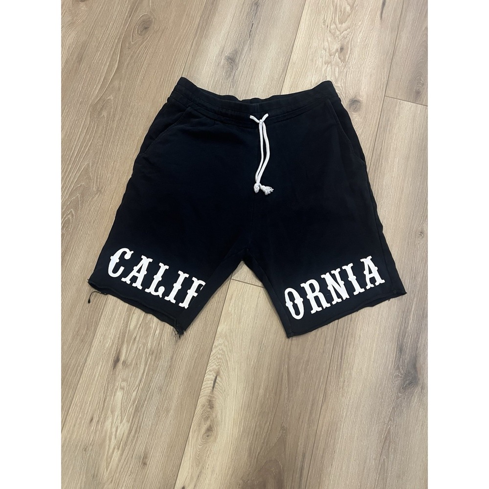 H&M Coachella California Black Sweat Shorts Men's Medium M Raw Hem Drawstring